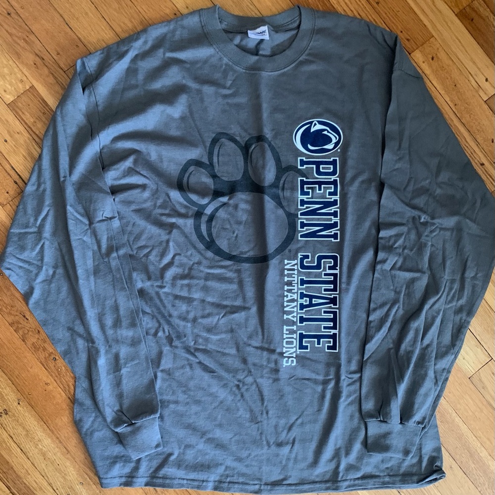 Gildan Gray Penn State Nittany Lions Long Sleeve Tee with Navy Print